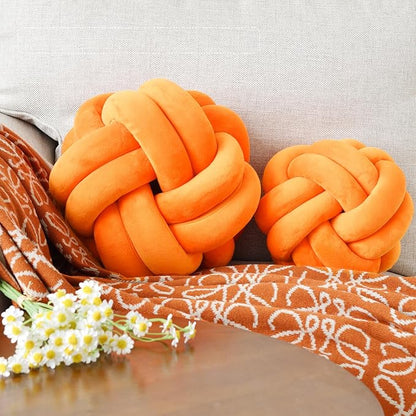 Knot Ball Pillow, Round Decorative Throw Pillows Cushion, 11 Inch Orange Soft Plush Knotted Pillows Pillow, Modern Home Throw Knot Decorative Cushion