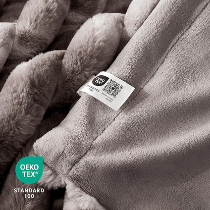 Cozy Bliss Faux Fur Throw Blanket for Couch, Cozy Warm Plush Striped Blanket for Sofa Bedroom Living Room, 108 * 90 Inches Tie-dye Grey