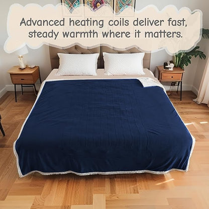 Electric Heated Blanket Full Size 72"x84", Soft Flannel with Overheat Protection, 9 Adjustable Heat Settings & 10-Hour Auto-Off Timer, Fast Heating for Winter Comfort, Navy Blue