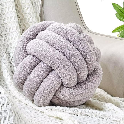 Uvvyui Knot Pillow Ball, Soft Home Decorative Round Throw Pillow, Handmade Knotted Plush Pillow, Round Boucle Pillow Cushion (8.6 Inches Light Grey)