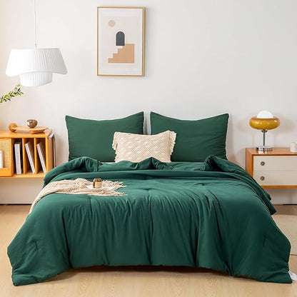 COTTEBED Softness Comforter Set King Size Bed - Super Soft Cotton Polyester Blend Solid Lightweight Bedding Quilt Blanket and 2 Pillowsham All Season - California/Cal King Emerald/Hunter/Forest Green
