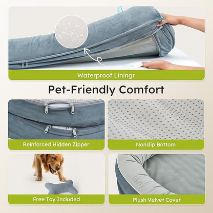 Large Orthopedic Dog Bed, 36 in. Dog Bed for Large Sized Dogs with Full-Surround Bolsters, Dual-Sided Dog Cooling Beds with Memory Foam, Washable Pet Sofa Couch with Nonslip Bottom, Dark Grey