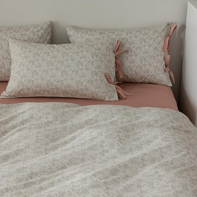 HighBuy Farmhouse Floral Comforter Set King Grey Flowers Comforter Coquette Bedding Comforters Set Fluffy Botanical Bedding French Country Style 1 Floral Comforter,2 Bow Tie Pillowcases