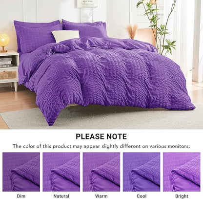 HYMOKEGE Dark Purple Twin Comforter Set Seersucker 5 Pieces, All Season Luxury Bed in a Bag for Bedroom, Bedding Set with Comforter, Sheets, Pillowcase & Sham