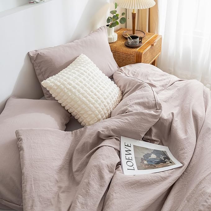COTTEBED Ultra-Soft Twin Bedding Comforter Set, Lightweight But Warm All Season Use, Cozy Fluffy Washed PolyCotton Microfiber, Conforter & Pillowsham(Twin/Twin XL Size Signal Dorm Kid Bed Beige Brown)