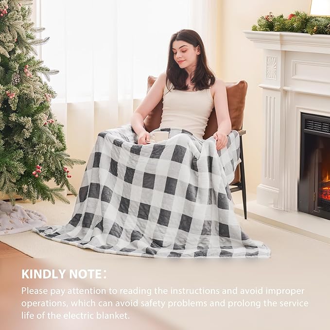 Homemate Electric Blanket Heated Twin Size - 62“x84“ Ultra Soft Cozy Flannel Heating Blanket with 10 Fast Heat Levels 8 Hours Auto Off Over-Heated Protection ETL Certification Keep Warm in Home