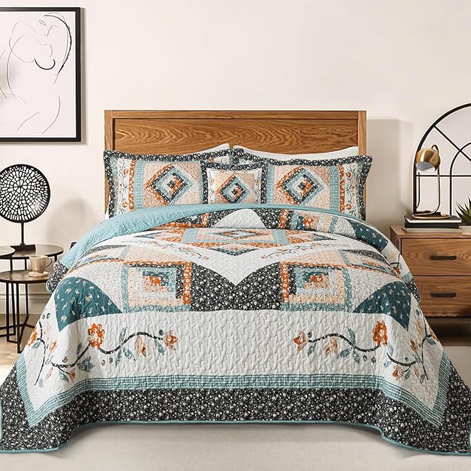 BEDIFANY Twin Size Bedspread Sets, Floral Cotton Lightweight Quilt Twin XL Size (68 x 86 inch) Garden Style Quilt Bedding Sets for All Seasons, 2 Pieces