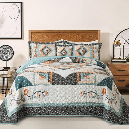 BEDIFANY Twin Size Bedspread Sets, Floral Cotton Lightweight Quilt Twin XL Size (68 x 86 inch) Garden Style Quilt Bedding Sets for All Seasons, 2 Pieces