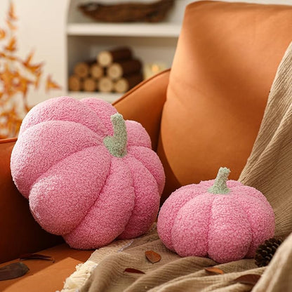 YRXRUS Pumpkin Pillows, Halloween Pumpkin Pillow Set of 2, Pink Throw Pillows Fall Room Decoration, Teddy Fleece 6x12&4x7 Inches Accent Cushion Gifts for Holiday