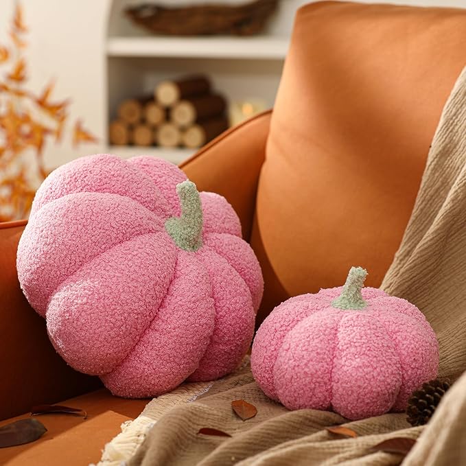 YRXRUS Pumpkin Pillows, Thanksgiving Pumpkin Throw Pillows, Pink Shaped Pillow for Fall Room Decor Gifts, Teddy Fleece Cute 6x12 Inches Halloween Pillow, Accent Fall Pillows