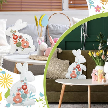2 Pcs Easter Bunny Throw Pillow 2 Size Soft Velvet Bunny Shaped Floral Embroidered Rabbit Decorative Pillow Spring Office Decor for Sofa Bed Chair Living room, 18 x 11.8 Inch, 16.5 x 11.4 Inch