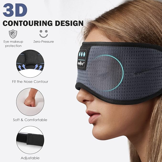 MUSICOZY Sleep Headphones Bluetooth 5.4 Headband Sleeping Eye Mask for Mom Women Men Wireless Music Earbuds Earphones for Side Sleepers Built-in HD Speakers Cool Gadgets Unique Gifts (Light Gray)