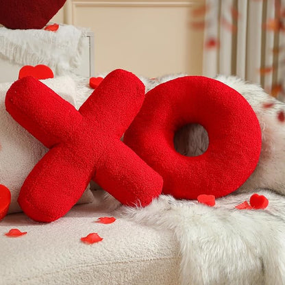 EastTree XO Pillows, Valentines Love XO Shaped Pillow, Red Throw Pillows, Love Pillow Gifts, Ultra Soft Teddy Fleece Wedding Pillows, Women Girls Kid Room Decor, Valentine's Day Decor 14x14 Inch
