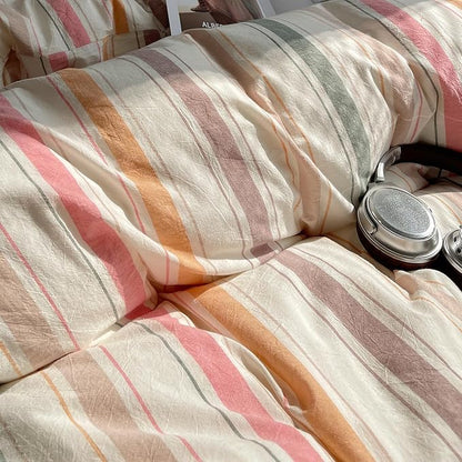 mixinni Pastel Rainbow Stripes Comforter Set King 3 Piece - Striped Bedding Set with Fluffy Comforter & 2 Pillowcases, Lightweight All Seasons, Sweet Boho Aesthetic for Girls Women Teens