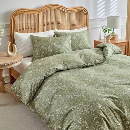 MKXI Vintage Style Comforter Set Full Size Wildflower Comforter Set Floral Bedding Set Green Floral Duvet Comforter Microfiber Bed Set Soft Reversible Farmhouse Comforter Army Green