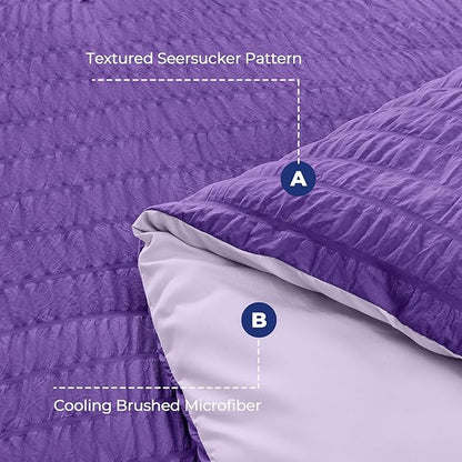 HYMOKEGE Dark Purple/Lavender Full Size Comforter Sets Seersucker 7 Pieces, All Season Luxury Bed in a Bag for Bedroom, Bedding Set with Comforter, Sheets, Pillowcases & Shams