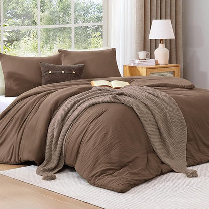WRENSONGE Super King Comforter Set - 3 Pieces Prewashed Brown Comforter Soft Lightweight for All Seasons,Down Alternative Comforters Super King Size with 2 Pillow Shams