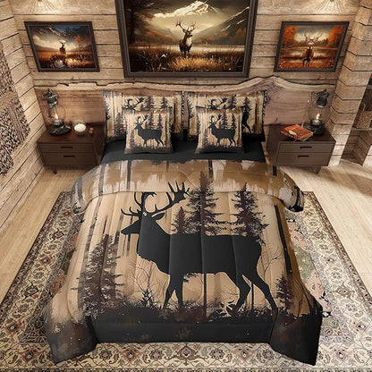 Erosebridal King Size Deer Bedding Set 7 Pieces for Kids Teens Adults - Woodland Deer Hunting Bed in A Bag Rustic Farmhouse Style Comforter Set with Sheets Country Rural Cabin Lodge Duvet Insert