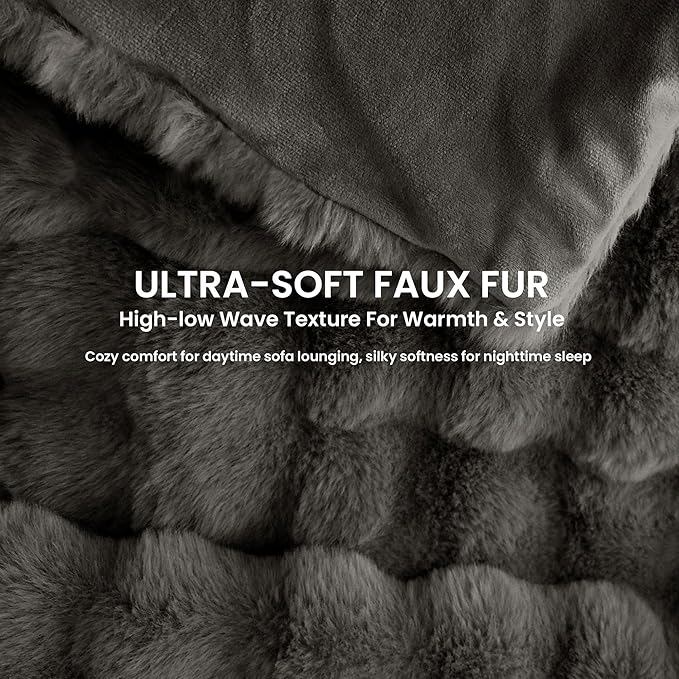 Electric Heated Blanket for Girls & Women, Soft & Luxurious, Faux Rabbit Fur Heating Throw Blankets, 6 Heat Settings, Overheat Protection, Quick Heating, Memory Function, Gift-Ready Design, 50"x60"