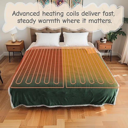 Electric Heated Blanket Throw Size 50"x60", Soft Flannel with Overheat Protection, 9 Adjustable Heat Settings & 10-Hour Auto-Off Timer, Fast Heating for Winter Comfort, Dark Green