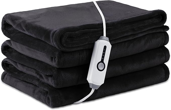 Electric Heated Blanket Twin Size 62"×84", Breathable & Luxurious Flannel, Soft Warm Gift with Over-Heat Protection, 4 Heating Levels & 10 H Auto Shut Off, Machine Washable，Dark Grey