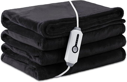 Electric Heated Blanket Twin Size 62"×84", Breathable & Luxurious Flannel, Soft Warm Gift with Over-Heat Protection, 4 Heating Levels & 10 H Auto Shut Off, Machine Washable，Dark Grey