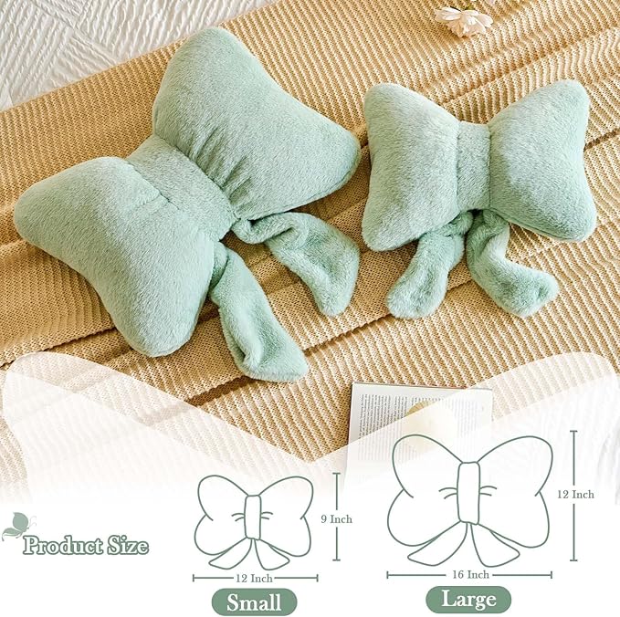Bowknot Pillow Sage Green Cute Bow Decorative Throw Pillows 12" Aesthetic Home Decor Bow Cushions Butterfly Knot Plush Pillow for Bedroom Couch