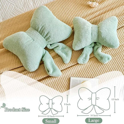Bowknot Pillow Sage Green Cute Bow Decorative Throw Pillows 16" Aesthetic Home Decor Bow Cushions Butterfly Knot Plush Pillow for Bedroom Couch