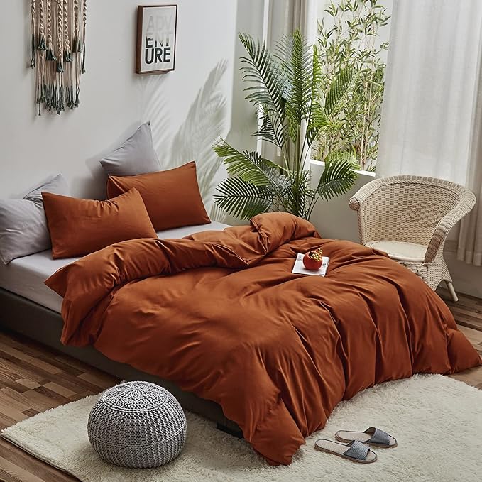 Houseri Burnt Orange Comforter Set Full Teen Boys Girls 3 PCS Rust Bedding Sets Full Size Terracotta Caramel Comforter Lightweight Breathable Soft Comfy Modern Reddish Brown Bed Quilts Blankets Full