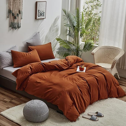 Houseri Burnt Orange Comforter Set Full Teen Boys Girls 3 PCS Rust Bedding Sets Full Size Terracotta Caramel Comforter Lightweight Breathable Soft Comfy Modern Reddish Brown Bed Quilts Blankets Full