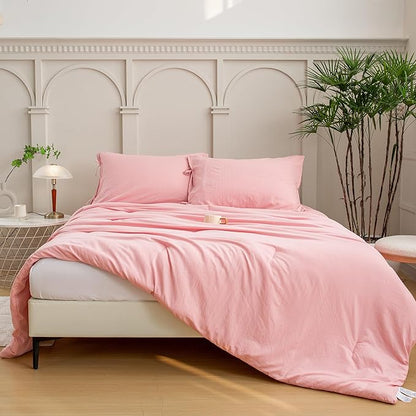 Blush Light Pink King Size Down Comforter, Super Soft Washed Polycotton Fabric, Cozy Comfy Down Alternative Bed Blanket Comforter Set and Pillowcase Lightweight but Warm for Women All Season
