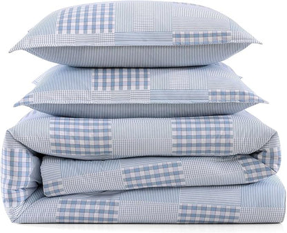 Tommy Hilfiger - King Comforter Set, Cotton Textured Bedding with Matching Shams, Medium Weight Bed Set, Oeko-TEX Certified (Hamptons Patchwork Blue)