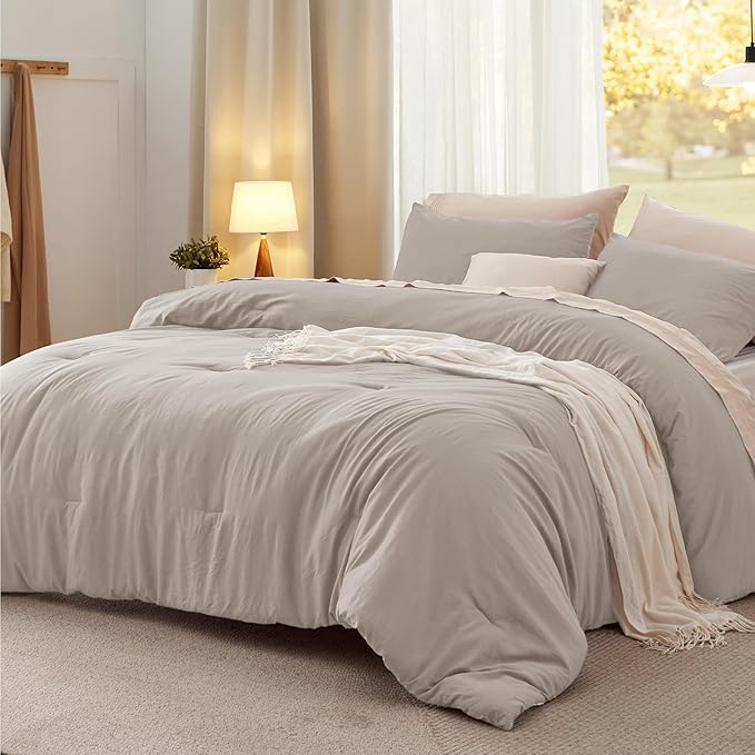 Bedsure Twin/Twin XL Comforter Set, Linen Soft Prewashed Bedding for All Seasons, 2 Pieces GentleSoft™ Bed Set, 1 Lightweight Comforter (68"x88") and 1 Pillowcase (20"x26")