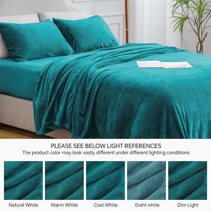 BEDELITE Flannel Sheets Full Size Teal - Super Soft Fleece Sheets Set Fluffy Extra Plush, 4 Piece(Include Fitted Sheet, Flat Sheet, 2 Pillowcases)