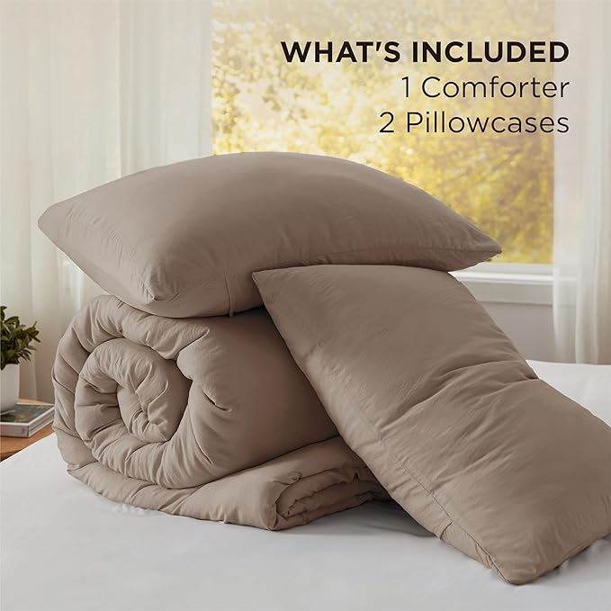 Bedsure California King Comforter Set, Brown Soft Prewashed Bedding for All Seasons, 3 Pieces GentleSoft™ Bed Set, 1 Lightweight Comforter (104"x96") and 2 Pillowcases (20"x36")