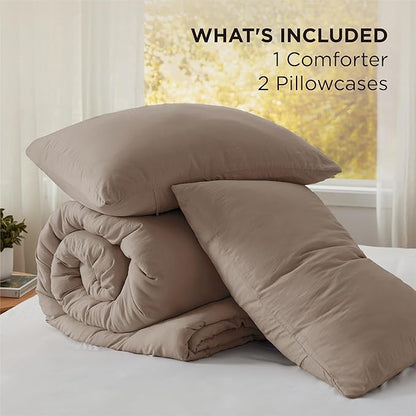 Bedsure California King Comforter Set, Brown Soft Prewashed Bedding for All Seasons, 3 Pieces GentleSoft™ Bed Set, 1 Lightweight Comforter (104"x96") and 2 Pillowcases (20"x36")