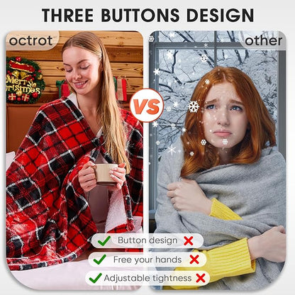 OCTROT Red Christmas Heated Blanket Electric Throw 50X60, Heating Throw Gift with 10 Heating Levels & 8 Hours Auto Off, Plaid Checkered Sherpa Blanket Warmer for Adults, Couch Bed Office Use