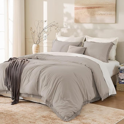 Andency King Size Comforter Set Khaki, 3 Pieces Boho Soft Lightweight Bedding Comforter Sets, Tassel All Season Bed Set (104x90In Comforter & 2 Pillowcases)