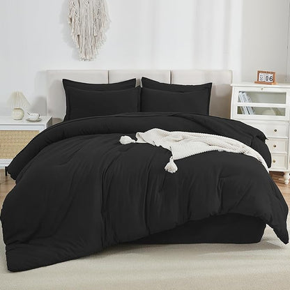 Litanika Twin Comforter Sets Black - 5 Pieces Bed in a Bag Beddding Sets, Solid Lightweight Bed Set with Comforter, Sheets, Pillowcase & Sham
