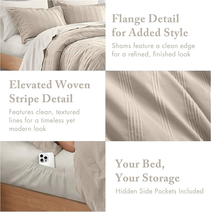 Madison Park Essentials Striped Comforter Set Twin XL, 5 Pieces Modern Minimalist Jacquard Bedding Set for All Season, Bed in A Bag with Sheet Set and Soft Brushed Reverse, Lightweight Neutral