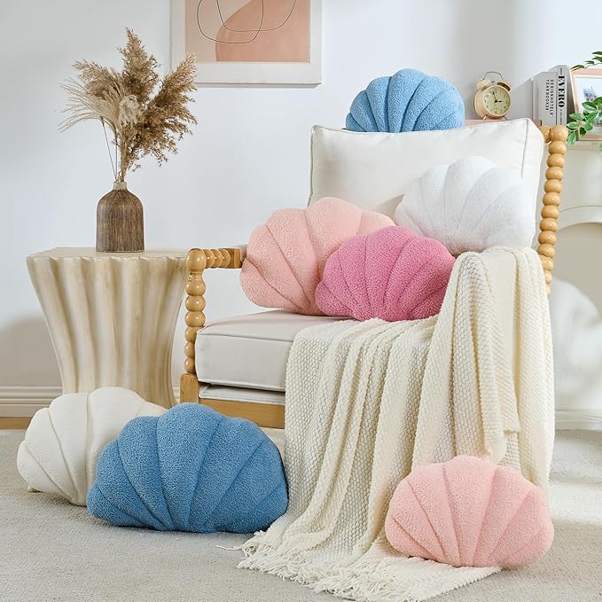 Shell Pillow Seashell Decorative Pillow Light Pink Beachy Coastal Shell Shaped Throw Pillows 18x13 Inch Soft Ocean Beach Sea Shell Plush Pillows Cushion for Bed Couch Living Sofa Room Decor