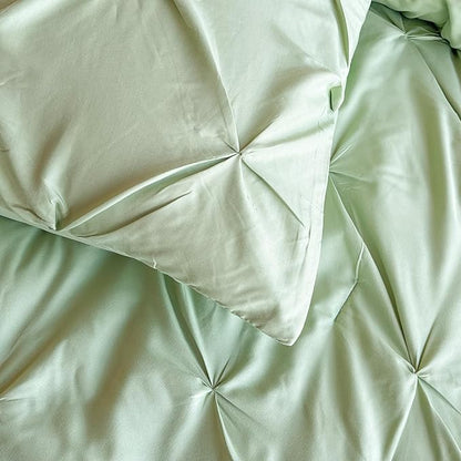 Maple&Stone California King Comforter Set, 7 Pieces Cal King Bed Set, Pinch Pleat Bed in a Bag Bedding Set with Comforter, Sheets, Pillowcases & Shams - Light Green