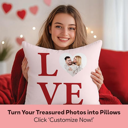 Fabric Textile Products Ships Next Day - Valentines Day Heart Decor - Custom Pillow - USA Made - Pillow with Pictures or Text - Valentines Gifts for Him or Her - Fluffy Soft Pillows - 20x20