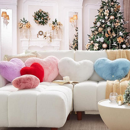 YRXRUS Heart Pillows, Love Heart Shaped Pillow, Small Cute Green Heart Pillows for Gifts, Faux Rabbit Throw Pillows for Her, Kids, Girls Home Decoration, 10X11 Inch