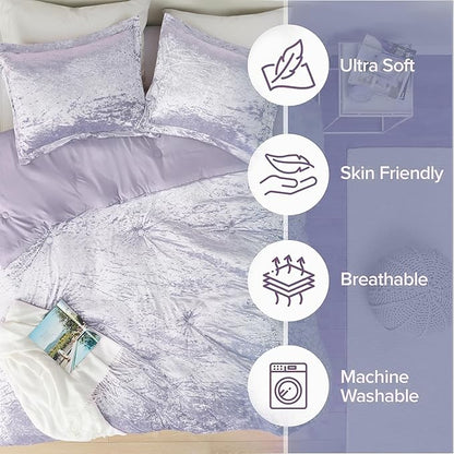 Comfort Spaces Juliette Purple Comforter Set Velvet Lush with Soft Brushed Microfiber Reverse, All Season Cozy Velvet Lavender Bedding Sets, Fluffy Comforter Bed Set, Matching Sham, Full/Queen 3 Piece