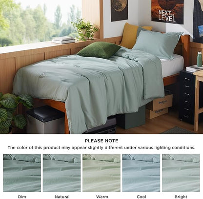 Bedsure Twin/Twin XL Comforter Set Dorm Bedding - Sage Green Twin Bedding Set for College, Soft Cationic Dyed Bed Set for All Seasons, 2 Pieces, 1 Comforter (68"x88") and 1 Pillow Sham (20"x26"+2")