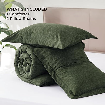 Bedsure King Size Comforter Set - Dark Green Soft Bedding for All Seasons, Cationic Dyed Bed Set, 3 Pieces, 1 King Size Comforter (104"x90") and 2 Pillow Shams (20"x36"+2")