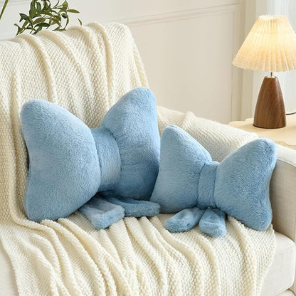 Xuyier Bow Pillows, Bow Shaped Decorative Throw Pillows for Couch Bed, Aesthetic Cute Home Decor Accent Pillows (Grey Blue, Small-12 Inches)