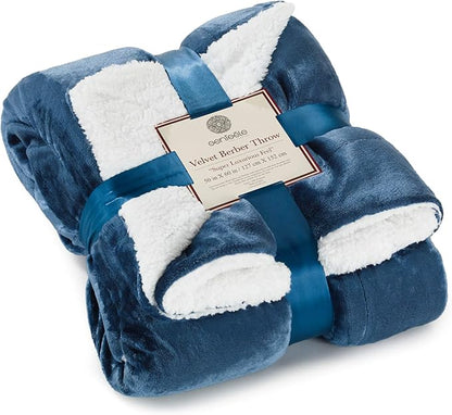 Genteele Sherpa Throw Blanket Super Soft Reversible Ultra Luxurious Plush Blanket, 50 x 60 inches, Navy/White