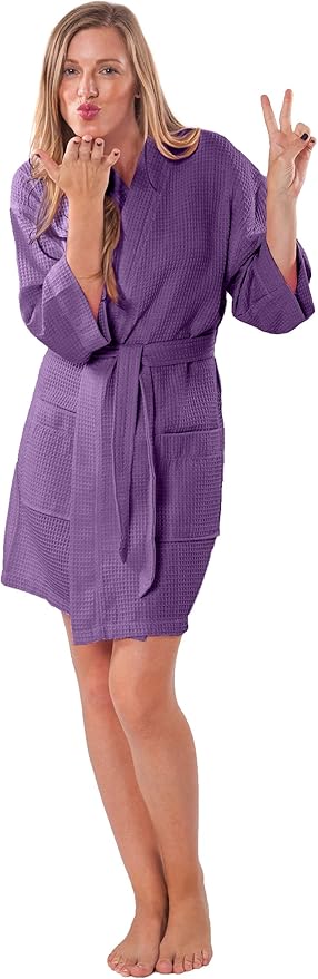 Turquaz Lightweight Short Robes For Women Waffle Kimono Bathrobe - Soft, Fast-Drying, Long-Lasting Cotton Blend